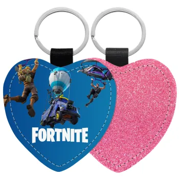 Fortnite Bus, Μπρελόκ PU δερμάτινο glitter καρδιά ΡΟΖ