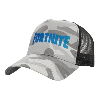 Fortnite Bus, Adult Structured Trucker Hat, with Mesh, (Camouflage) Army Camo (100% COTTON, ADULT, UNISEX, ONE SIZE)
