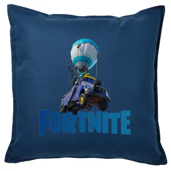 Fortnite Bus, Μαξιλάρι καναπέ Μπλε 100% βαμβάκι, περιέχεται το γέμισμα (50x50cm)