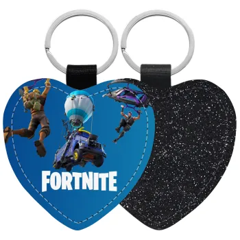 Fortnite Bus, Μπρελόκ PU δερμάτινο glitter καρδιά ΜΑΥΡΟ