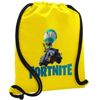 Fortnite Bus, Τσάντα πλάτης πουγκί GYMBAG Κίτρινη, με τσέπη (40x48cm) & χονδρά κορδόνια