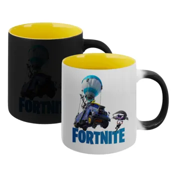 Fortnite Bus, Κούπα Μαγική εσωτερικό κίτρινη, κεραμική 330ml που αλλάζει χρώμα με το ζεστό ρόφημα