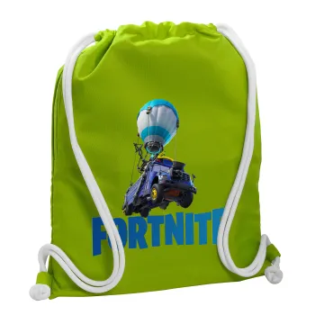 Fortnite Bus, Τσάντα πλάτης πουγκί GYMBAG LIME GREEN, με τσέπη (40x48cm) & χονδρά κορδόνια