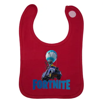 Fortnite Bus, Σαλιάρα με Σκρατς Κόκκινη 100% Organic Cotton (0-18 months)