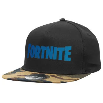 Fortnite Bus, Adult Flat Snapback Hat Black/Camouflage, (100% COTTON TWILL, ADULT, UNISEX, ONE SIZE)