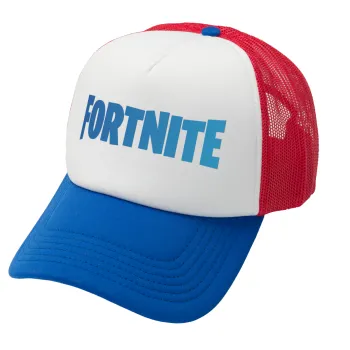 Fortnite Bus, Adult Soft Trucker Hat with Red/Blue/White Mesh (POLYESTER, ADULT, UNISEX, ONE SIZE)
