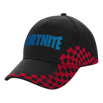 Fortnite Bus, Adult Cap RACING Ultimate Black/Red, (100% COTTON DRILL, ADULT, UNISEX, ONE SIZE)
