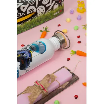 Fortnite Bus, Easter Set, SS Metallic water bottle (620ml, stainless steel) & scented flat Easter candle (30cm) (PINK)