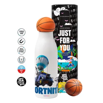 Fortnite Bus, Μπάλα μπάσκετ μεταλλικό παγούρι θερμός, διπλού τοιχώματος, 550ml