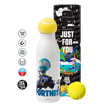 Fortnite Bus, Μπάλα τένις μεταλλικό παγούρι θερμός, διπλού τοιχώματος, 550ml