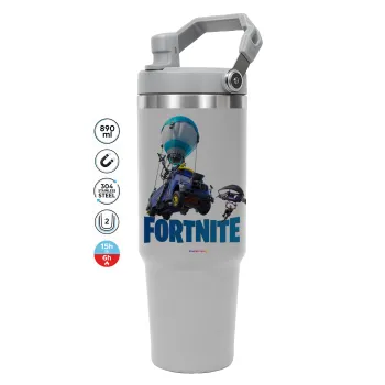 Fortnite Bus, ΓΚΡΙ χρώματος Θερμός Ανοξείδωτο 890ml (30oz) με χερούλι