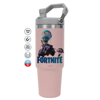 Fortnite Bus, ΡΟΖ χρώματος Θερμός Ανοξείδωτο 890ml (30oz) με χερούλι