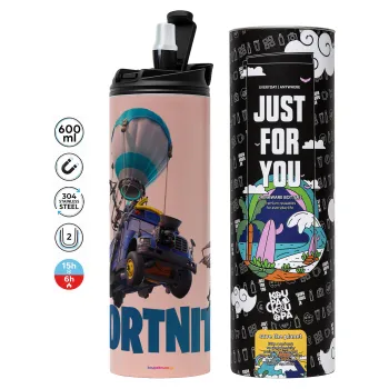 Fortnite Bus, Tumbler stainless steel PINK 600ml