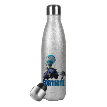 Fortnite Bus, Metallic Glitter Silver Thermos Flask (Stainless steel), double-walled, 500ml