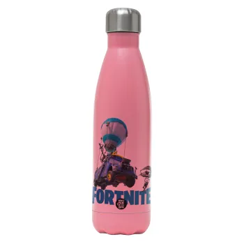 Fortnite Bus, Μεταλλικό παγούρι θερμός Ροζ Ματ (Stainless steel), διπλού τοιχώματος, 500ml
