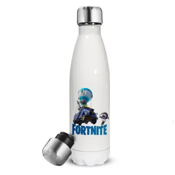 Fortnite Bus, Μεταλλικό παγούρι θερμός Λευκό (Stainless steel), διπλού τοιχώματος, 500ml