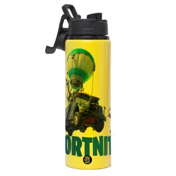 Fortnite Bus, Μεταλλικό παγούρι νερού με καπάκι ασφαλείας, αλουμινίου 850ml