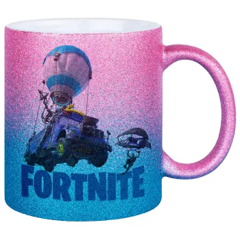 Fortnite Bus, Κούπα Χρυσή/Μπλε Glitter, κεραμική, 330ml