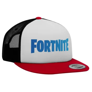 Fortnite Bus, Adult Foam Flat Snapback with Mesh Red-White-Black (POLYESTER, ADULT, UNISEX, ONE SIZE)