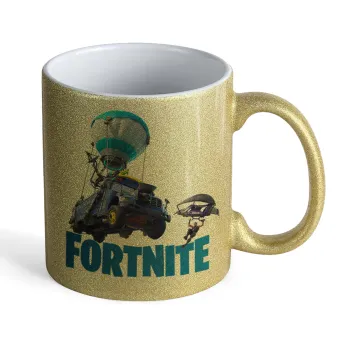 Fortnite Bus, Κούπα Χρυσή Glitter που γυαλίζει, κεραμική, 330ml