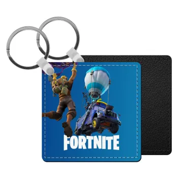 Fortnite Bus, Μπρελόκ Δερματίνη, τετράγωνο ΜΑΥΡΟ (5x5cm)