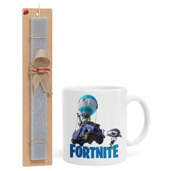 Fortnite Bus, Easter Set, Ceramic Cup (330ml) & Easter aromatic flat candle (30cm) (GRAY)