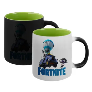 Fortnite Bus, Κούπα Μαγική εσωτερικό πράσινο, κεραμική 330ml που αλλάζει χρώμα με το ζεστό ρόφημα