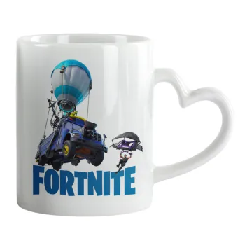 Fortnite Bus, Κούπα καρδιά χερούλι λευκή, κεραμική, 330ml