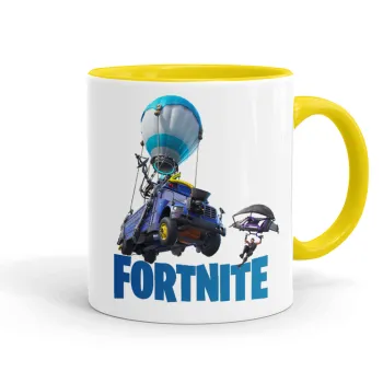 Fortnite Bus, Κούπα χρωματιστή κίτρινη, κεραμική, 330ml