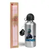Easter Set, metallic Silver aluminum water bottle (500ml) & scented flat Easter candle (30cm) (PINK)