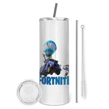 Fortnite Bus, Tumbler ποτήρι θερμό από ανοξείδωτο ατσάλι 600ml, με μεταλλικό καλαμάκι & βούρτσα καθαρισμού