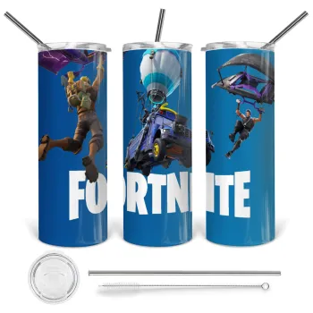 Fortnite Bus, Tumbler stainless steel 600ml, with metal straw & cleaning brush