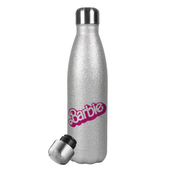 Barbie, Μεταλλικό παγούρι θερμός Glitter Aσημένιο (Stainless steel), διπλού τοιχώματος, 500ml