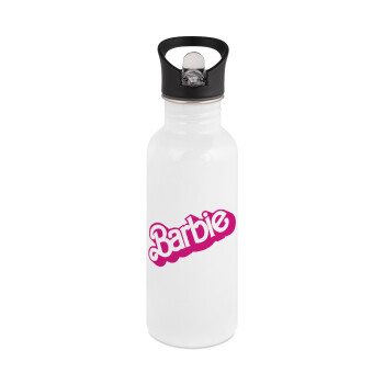 Barbie, White water bottle with straw, stainless steel 600ml