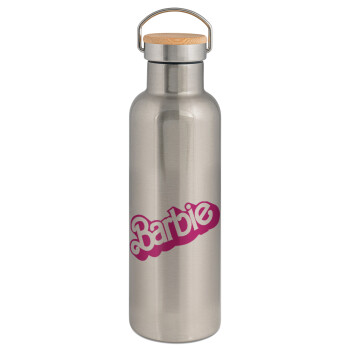 Barbie, Stainless steel Silver with wooden lid (bamboo), double wall, 750ml