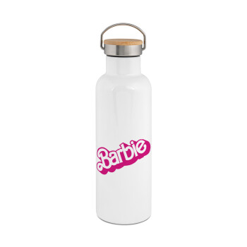 Barbie, Stainless steel White with wooden lid (bamboo), double wall, 750ml