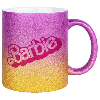 Barbie, Κούπα Χρυσή/Ροζ Glitter, κεραμική, 330ml