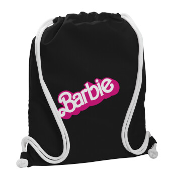 Barbie, Τσάντα πλάτης πουγκί GYMBAG Μαύρη, με τσέπη (40x48cm) & χονδρά λευκά κορδόνια