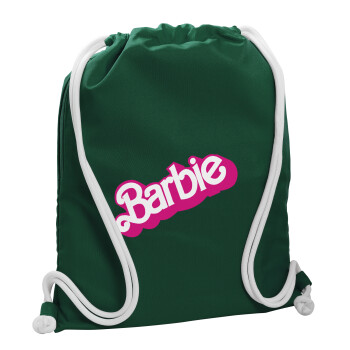 Barbie, Τσάντα πλάτης πουγκί GYMBAG BOTTLE GREEN, με τσέπη (40x48cm) & χονδρά λευκά κορδόνια