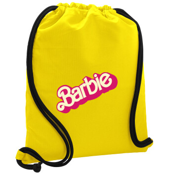 Barbie, Τσάντα πλάτης πουγκί GYMBAG Κίτρινη, με τσέπη (40x48cm) & χονδρά κορδόνια
