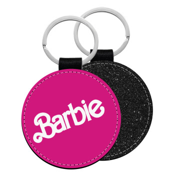 Barbie, Μπρελόκ Δερματίνη, στρογγυλό ΜΑΥΡΟ (5cm)