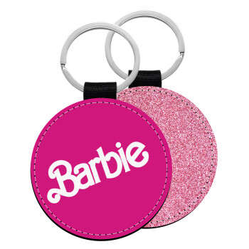 Barbie, Μπρελόκ Δερματίνη, στρογγυλό ΡΟΖ (5cm)