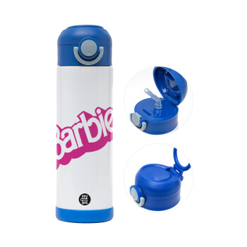 Barbie, Παιδικό παγούρι θερμό, ανοξείδωτο, με καλαμάκι ασφαλείας, ΜΠΛΕ (500ml)