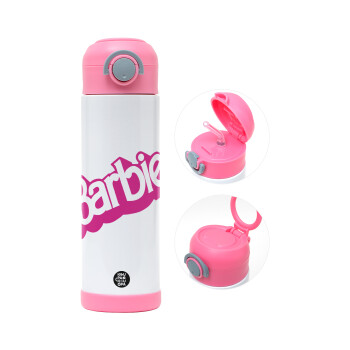 Barbie, Παιδικό παγούρι θερμό, ανοξείδωτο, με καλαμάκι ασφαλείας, ΡΟΖ (500ml)