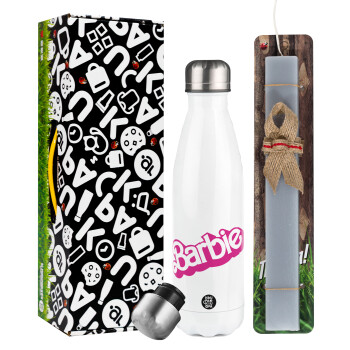 Barbie, Easter candle, metallic white thermos bottle (500ml) & aromatic flat candle (30cm) (GRAY)
