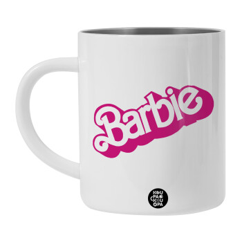 Barbie, Λευκή Ανοξείδωτη Μεταλλική Κούπα 450ml - Διπλού Τοιχώματος 