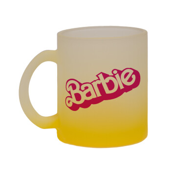 Barbie, Κούπα γυάλινη δίχρωμη με βάση το κίτρινο ματ, 330ml