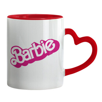Barbie, Mug heart red handle, ceramic, 330ml