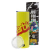 Neon Yellow Travel Tumbler θερμό, μεταλλικό καλαμάκι(Ανωξείδωτο 304 Food grade, BPA free, 600ml)