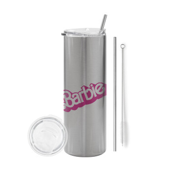 Barbie, Eco friendly stainless steel Silver tumbler 600ml, with metal straw & cleaning brush